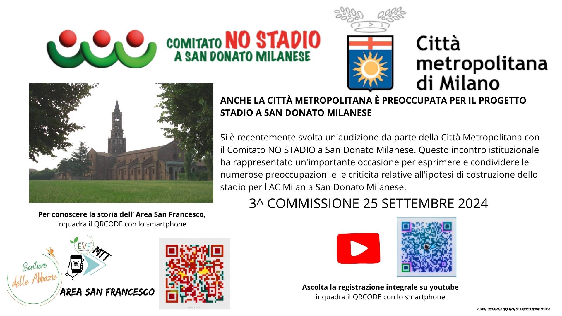 ANCHE CITTA’ METROPOLITANA SI DICE PREOCCUPATA DEL PROGETTO STADIO A SAN DONATO MILANESE Si è svolta ieri l’audizione da parte di Città Metropolitana del Comitato NO STADIO a San Donato Milanese. Si è trattato di un altro importante incontro istituzionale in cui sono emerse e condivise tante preoccupazioni e criticità relative all’ipotesi stadio di AC Milan a San Donato.